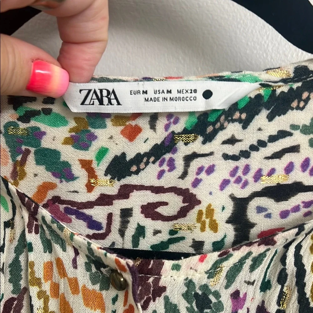Zara Cream and Pink Puff Sleeve Blouse - Picture 3 of 8